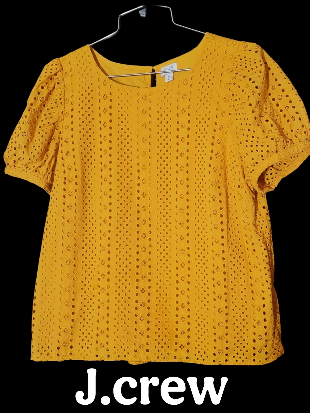J. Crew Retro Mustard Eyelet Puff-Sleeve Top